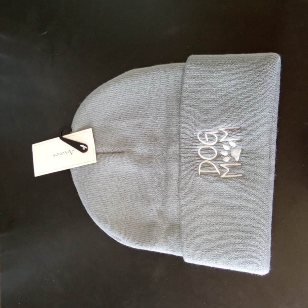 DOG MOM GREY BEANIE CAP